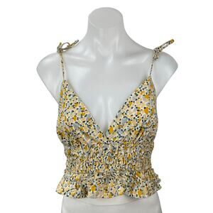 Sim & Sam Babydoll Floral V-Neck Sleeveless Smocked Crop Peplum Cami Tank Top S